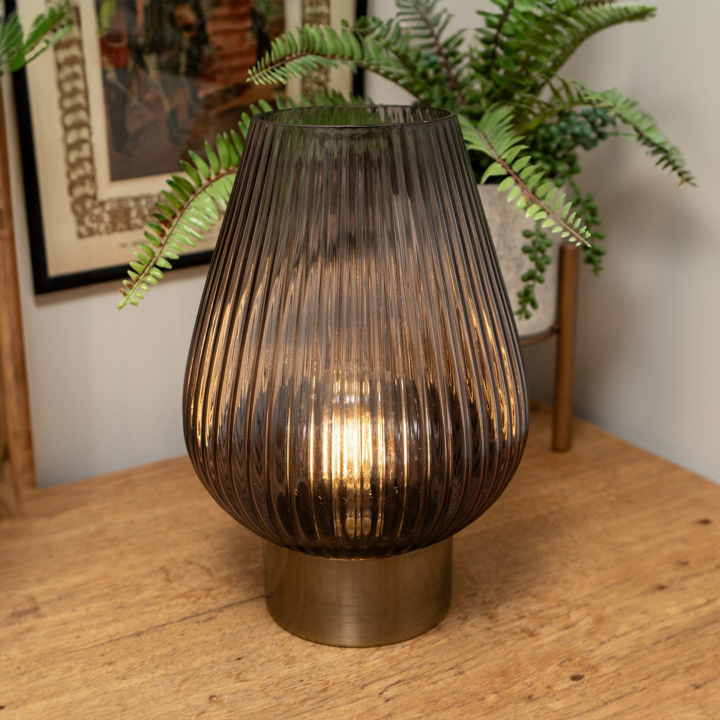 Blue, footed Glass LED table lamp,
